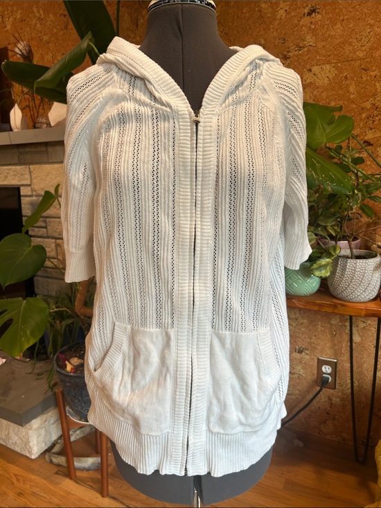 Eddie Bauer Other - Eddie Bauer White Hooded Zip-Front Knit Swim Cover-Up ✨💯%Cotton✨EUC✨